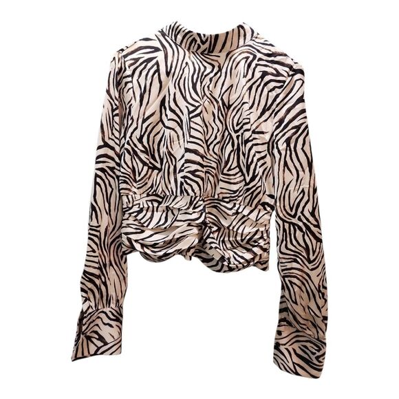 RACHEL ZOE Zebra Print Ruched Blouse Medium Night Out Business Woman Mobwife - Picture 1 of 8